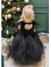 Black Velvet Feather Keyhole Back Flower Girl Dress